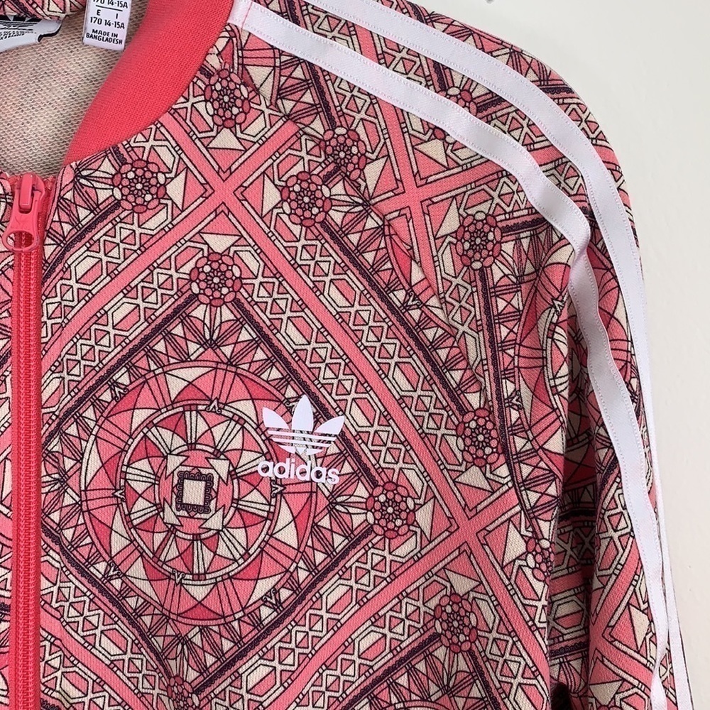 Adidas Pink Geometric Print Zip Up Track Jacket Y2K - Picture 5 of 10